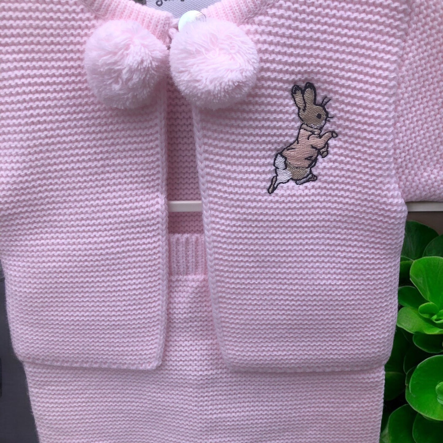 Pom Pom Bunny Knitted Jacket & Trousers in Pink