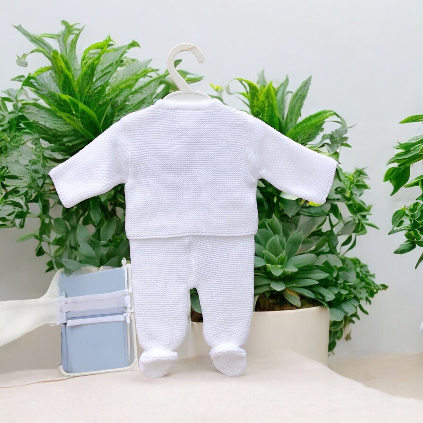 Pom Pom Bunny Knitted Jacket & Trousers in White