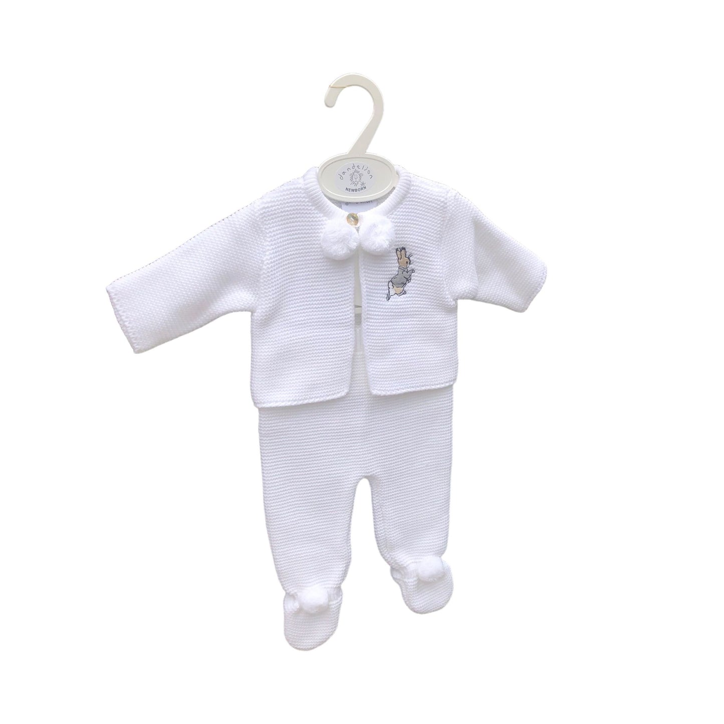 Pom Pom Bunny Knitted Jacket & Trousers in White