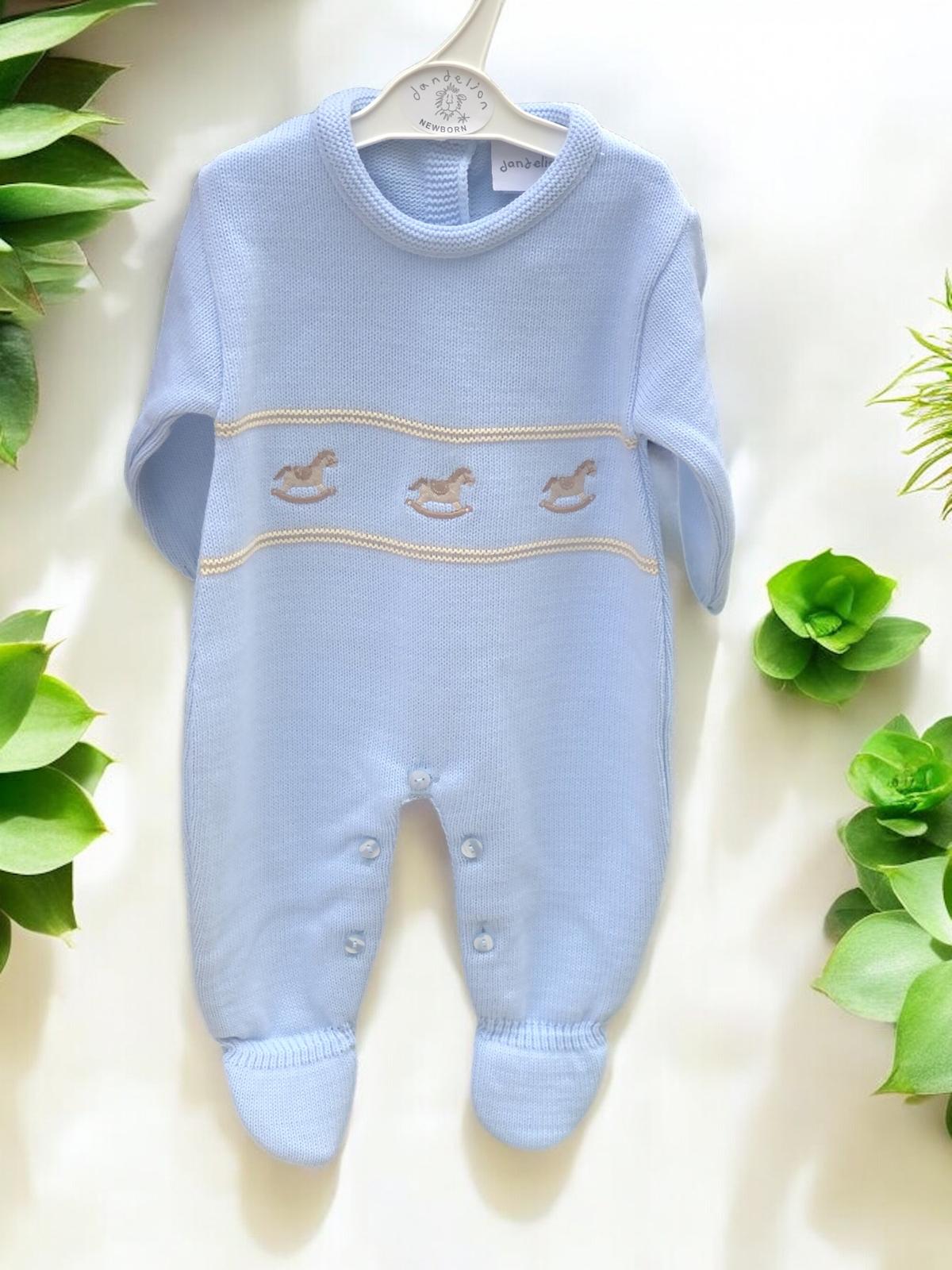 Boys Blue Knitted Rocking Horse Romper