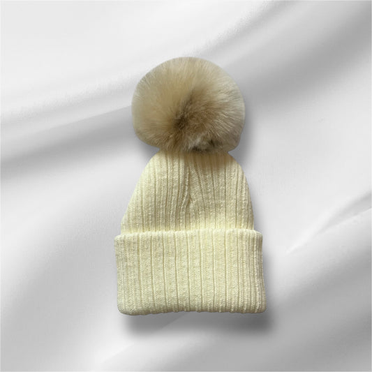 Personalised Faux Fur Knitted Singe Pompom Hats 4 Colours
