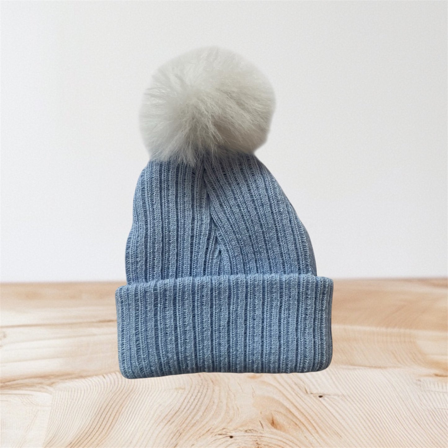 Personalised Faux Fur Knitted Singe Pompom Hats 4 Colours