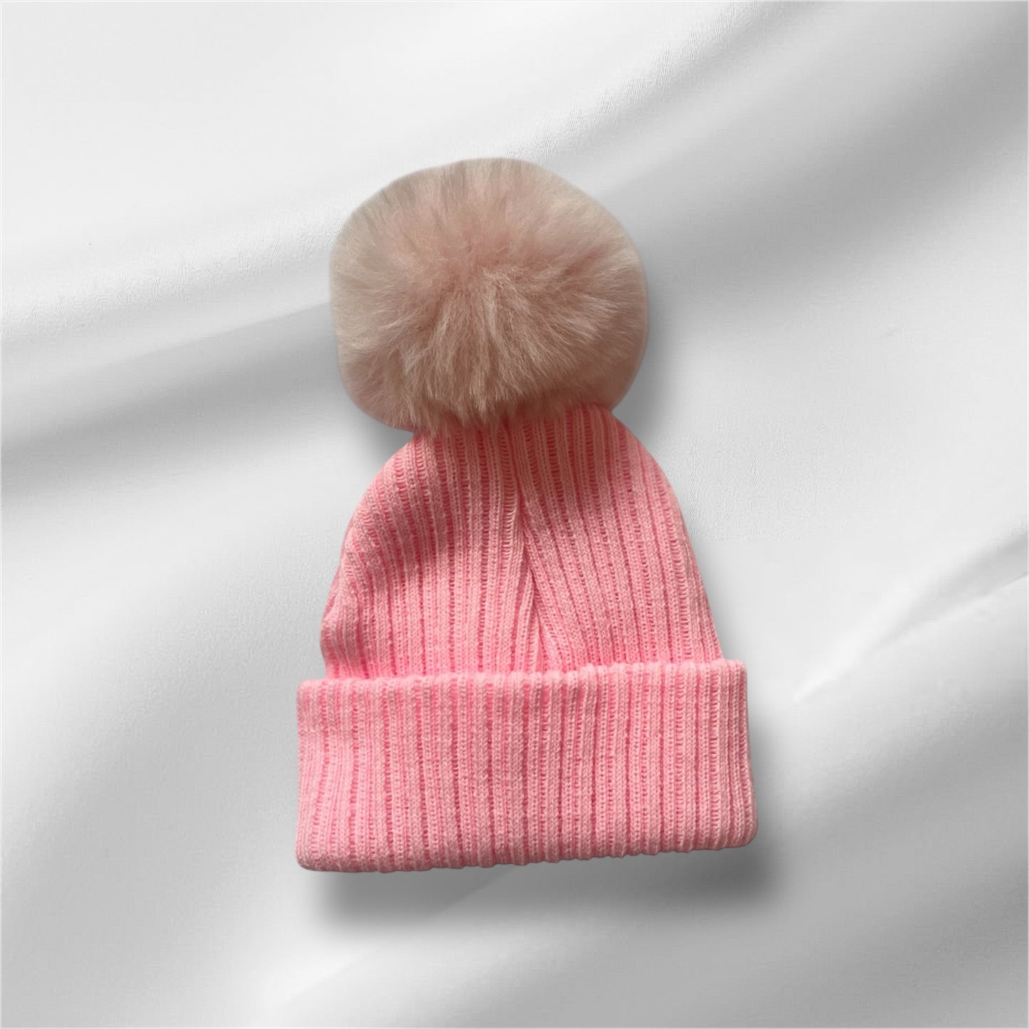 Personalised Faux Fur Knitted Singe Pompom Hats 4 Colours