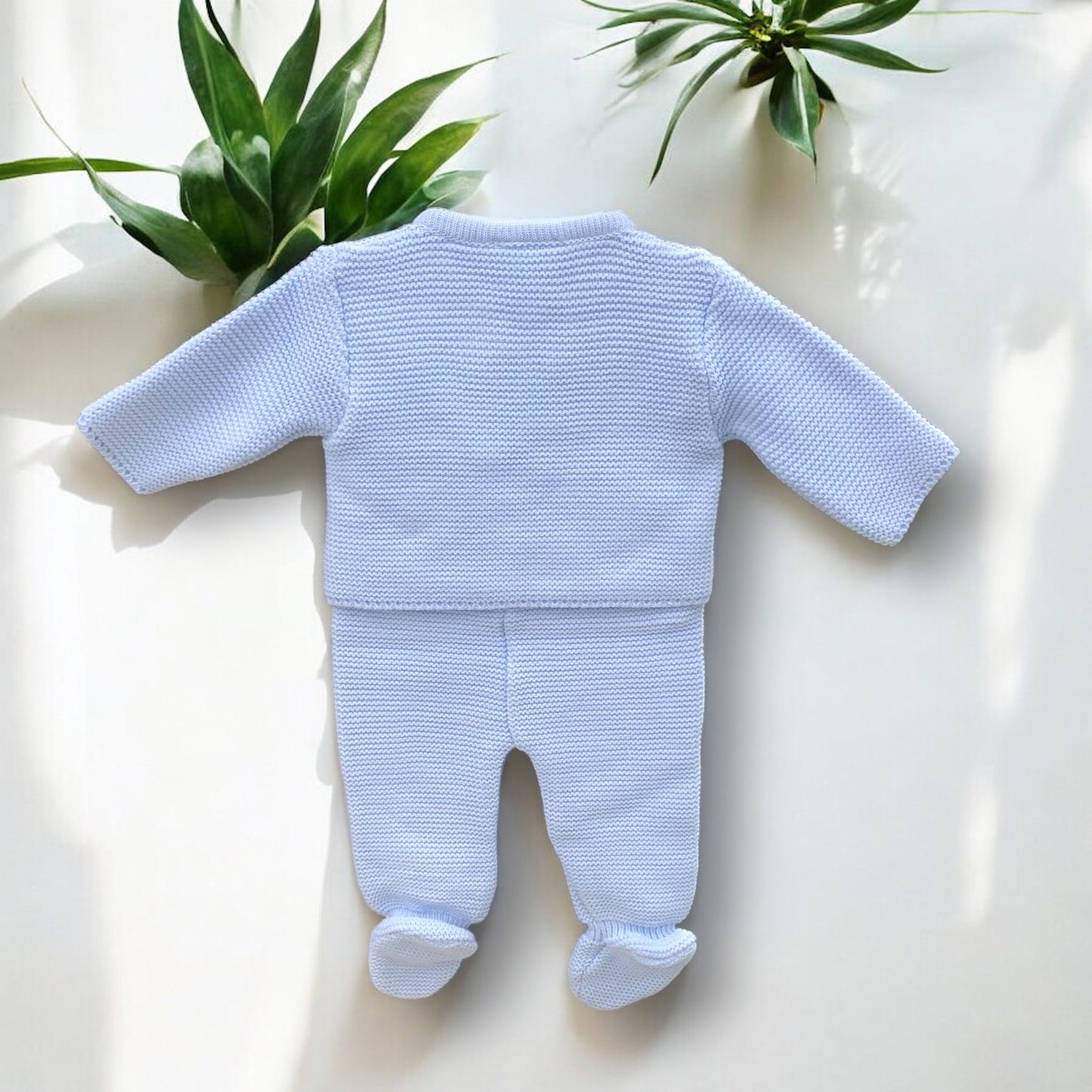 Pom Pom Bunny Knitted Jacket & Trousers in Blue