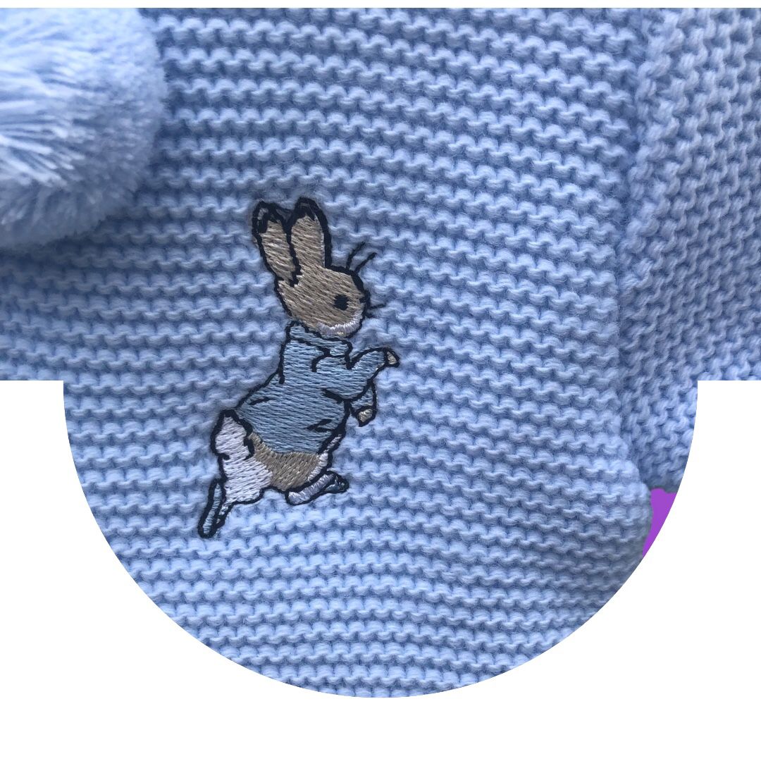 Pom Pom Bunny Knitted Jacket & Trousers in Blue